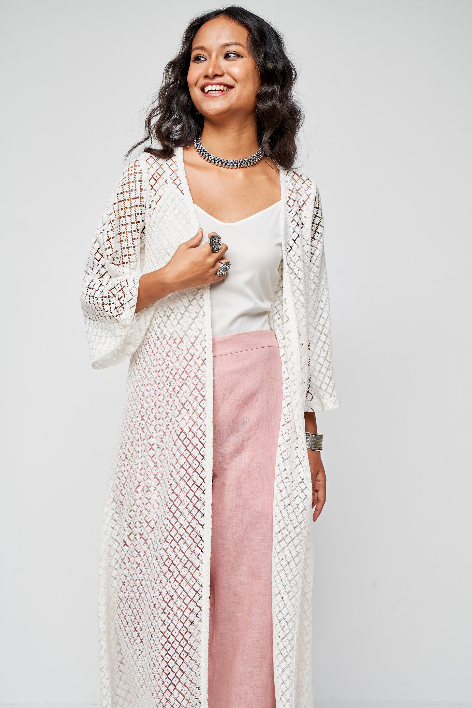 White Tie-Up Cape, Off White, image 2